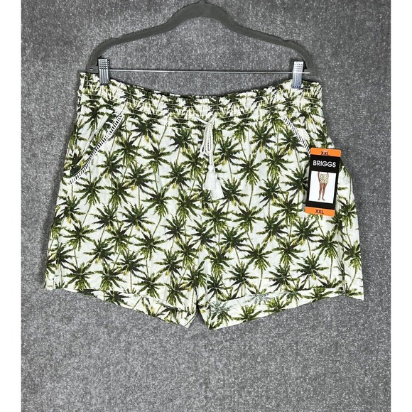 Briggs Elastic Waist Linen Blend Shorts Womens XXL Green Palm Tree Pockets NWT - Picture 1 of 14